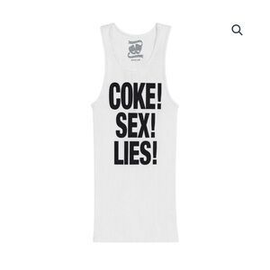 White Tank Top with Bold Black Text